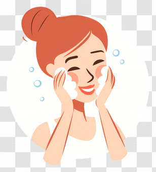 Girl Cleaning Face - Woman Skincare Routine Cartoon Illustration Transparent PNG