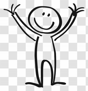 Happy Stick Figure - Black Stick Figure Doodle With Smile Transparent PNG