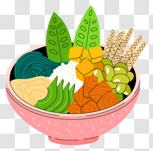 Thai Food - Colorful Poke Bowl With Various Ingredients Transparent PNG