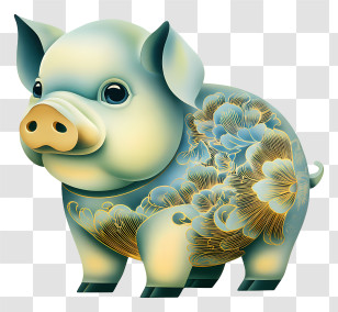 Chinese Zodiac - Cute Teal Floral Piglet Illustration Transparent PNG