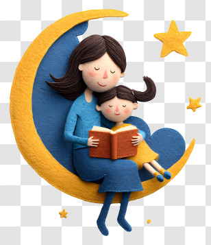 Mother Reads Book To Daughter - Mother And Child Reading On The Moon Transparent PNG