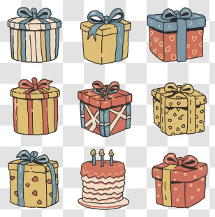 Birthday Gift - Cute Illustration Of Gift Boxes And A Birthday Cake Transparent PNG