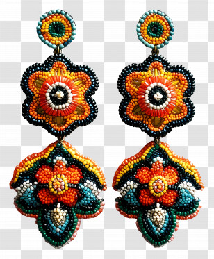 Beadwork - Colorful Beaded Earrings Transparent PNG
