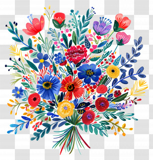 Bouquet - Vibrant Colorful Floral Bouquet Illustration Transparent PNG