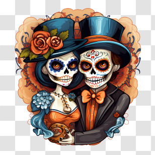 Dia De Los Muertos - Festive Sugar Skull Couple For Day Of The Dead Transparent PNG