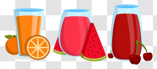 Glassware - Juices With Fruits In Colorful Glasses Transparent PNG