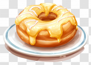 Donut - Golden Glazed Doughnut On A Plate Transparent PNG