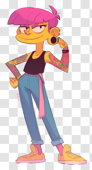 Boy Character - Tattooed Girl With Pink Hair Transparent PNG
