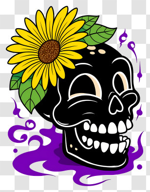 Halloween Skull Flowers - Black Skull With Sunflower For Halloween Transparent PNG
