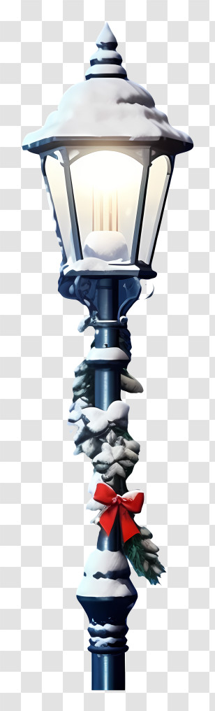 Snow Covered Street Light - Snowy Lamp Post With Wreath For Christmas Decor Transparent PNG