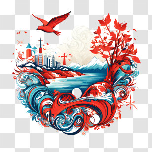 Costa Rica Independence Day - Artistic Landscape With City And Waves Transparent PNG