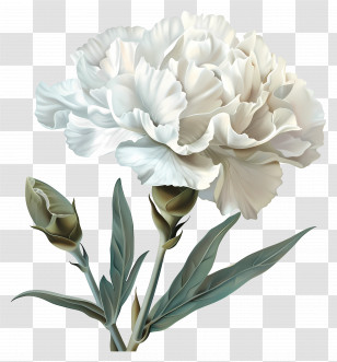 Carnation White - White Carnation Flower And Buds Transparent PNG