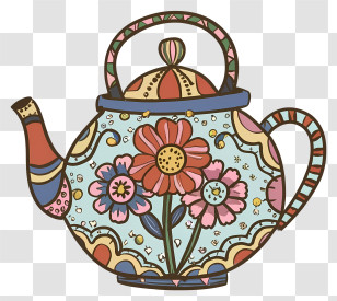 Colorful Teapot - Patterned Ceramic Teapot With Floral Motif Transparent PNG