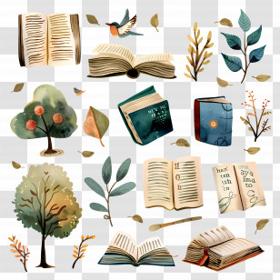 Book - Books And Nature Elements Transparent PNG