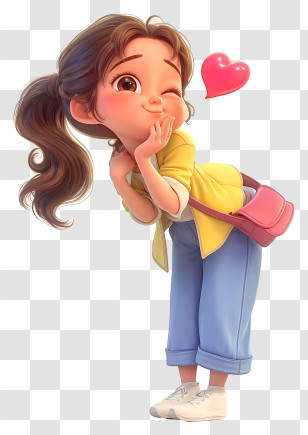 3d Girl Blowing A Kiss - Girl Winking With Heart Transparent PNG