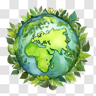 Green Planet Earth - Illustration Of Earth Surrounded By Green Leaves Transparent PNG