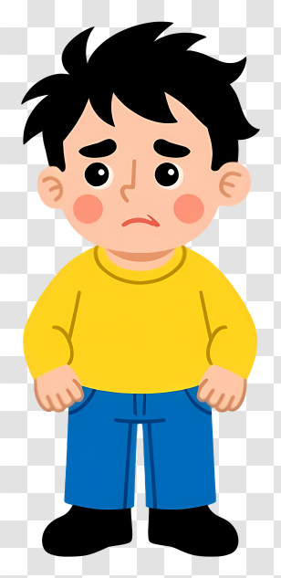 Nervous Boy - Sad Child In Yellow Shirt Transparent PNG