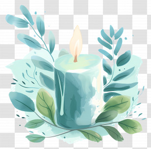 Devali Candle - Green Candle With Leafy Design Transparent PNG