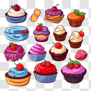 National Candy Day - Assorted Colorful Cupcakes With Berries Transparent PNG
