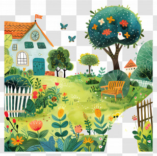 Garden Backyard Scene - Small Cute Doodle House Transparent PNG