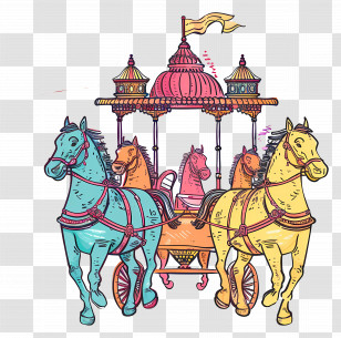 Ratha Yatra - Colorful Chariot With Horses For Ratha Yatra Transparent PNG