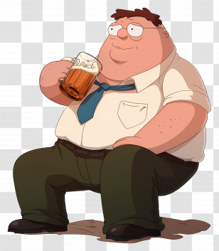 Peter Griffin - Cartoon Man Relaxing With Beer Mug Transparent PNG