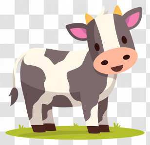 Cute Cow - Cartoon Cow On Pasture Transparent PNG