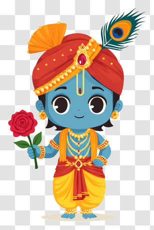 Krishna - Blue Cartoon Character Holding A Rose Transparent PNG