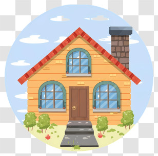 Yellow House - Cute Cartoon-Style House With Chimney Transparent PNG