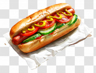 Hot Dog - Illustration Of Hot Dog With Fresh Toppings Transparent PNG
