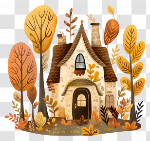 Residence In Fall - Whimsical Cottage In Autumn Transparent PNG