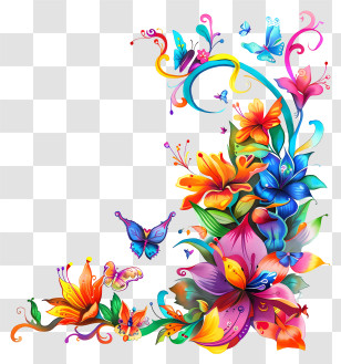 Corner - Vivid Floral And Butterfly Art Transparent PNG