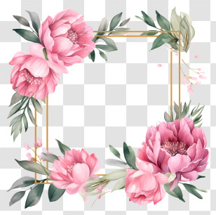 Watercolor Painting - Floral Frame With Pink Flowers Transparent PNG