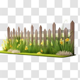 Wooden Garden Fence - Wooden Garden Fence Surrounded By Yellow Flowers Transparent PNG