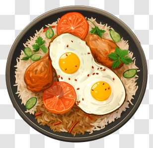 Sketch Style Chicken Biryani - Delicious Fried Eggs And Chicken With Rice Transparent PNG
