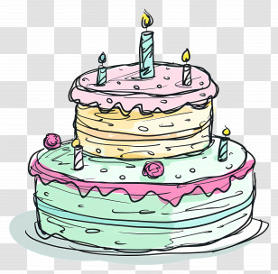 Birthday Cake - Hand-Drawn Birthday Cake With Candles Transparent PNG
