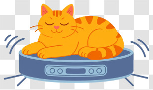 Cat Lying On Robot Vacuum Cleaner - Sleeping Orange Cat On Robot Vacuum Transparent PNG