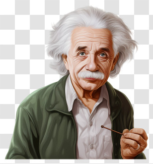 Realistic Style Albert Einstein Portrait - Illustrated Portrait Of Scientist With Green Jacket Transparent PNG