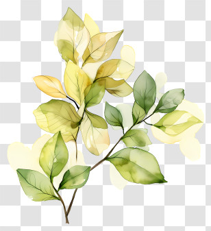 Leafs - Watercolor Green Leaves On A Branch Transparent PNG