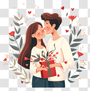 Valentine Gift For Boyfriend - Loving Couple With Gift Transparent PNG