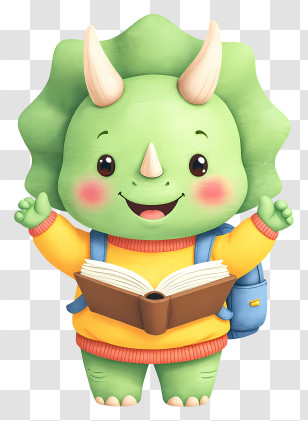 Triceratops Mascot Reading - Green Triceratops School Kid Transparent PNG