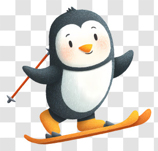 Penguin Skiing On Snow - Penguin Skiing Happily Transparent PNG