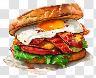 Breakfast Sandwich - Burger With Fried Egg Illustration Transparent PNG