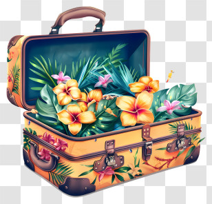 Summer Vacation - Open Suitcase With Tropical Flowers Transparent PNG
