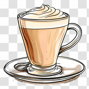 Cappuccino Coffee - Cartoon Coffee Cup With Whipped Cream Design Transparent PNG