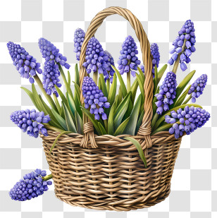 Grape Hyacinth - Basket With Purple Flowers Transparent PNG