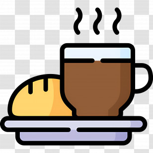 Coffee Breakfast - Coffee Cup With Bread On Plate Transparent PNG