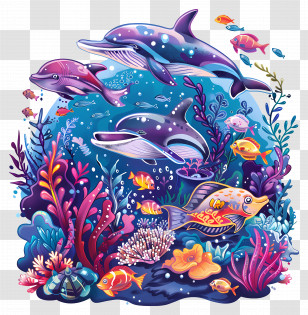 Underwater World - Vibrant Underwater Marine Life Illustration Transparent PNG
