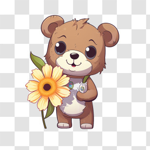 Teddy Bear Day - Adorable Teddy Bear Holding A Sunflower Illustration Transparent PNG