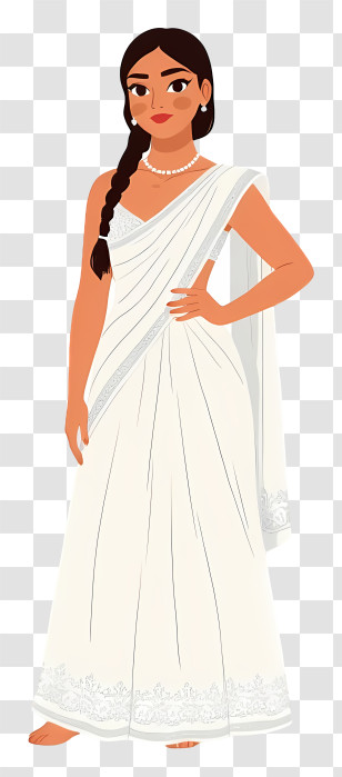 Indian Woman Standing - Elegant Woman In White Saree Transparent PNG